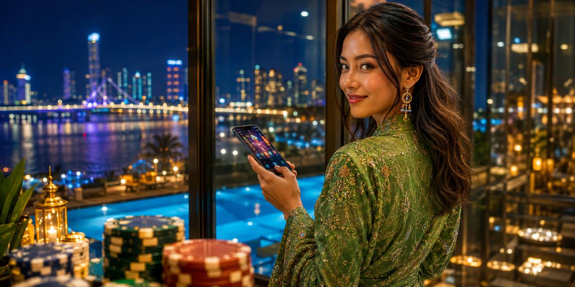 Malaysian players accessing the 808live online casino via smartphone during Hari Raya in Johor